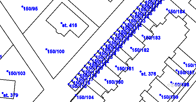 Parcela st. 150/124 v KÚ Mratín, Katastrální mapa