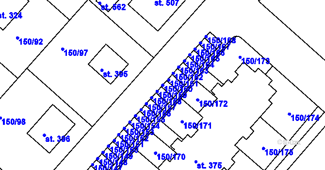 Parcela st. 150/160 v KÚ Mratín, Katastrální mapa