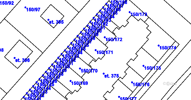 Parcela st. 150/171 v KÚ Mratín, Katastrální mapa