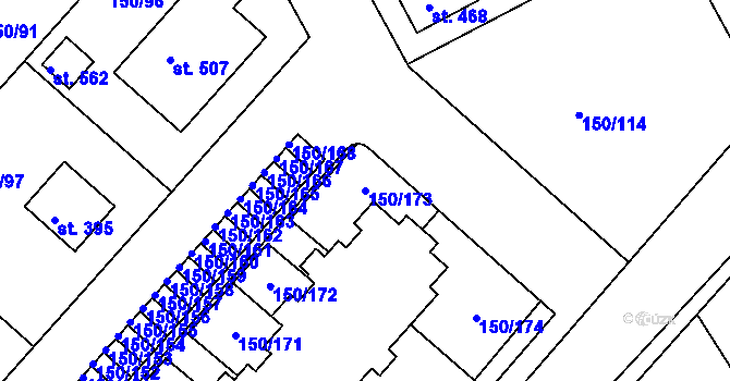 Parcela st. 150/173 v KÚ Mratín, Katastrální mapa