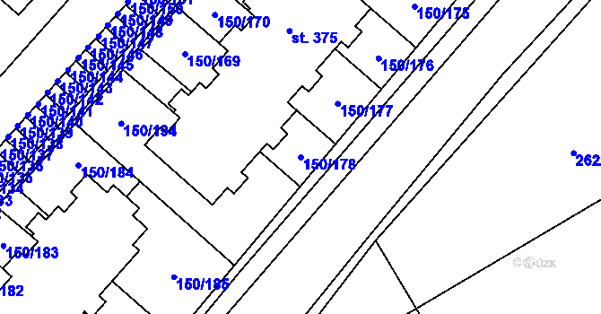Parcela st. 150/178 v KÚ Mratín, Katastrální mapa