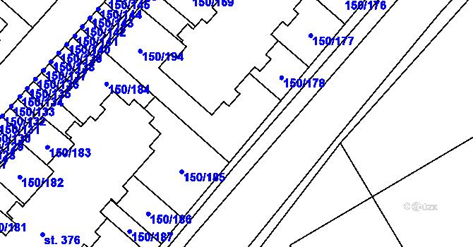 Parcela st. 150/179 v KÚ Mratín, Katastrální mapa