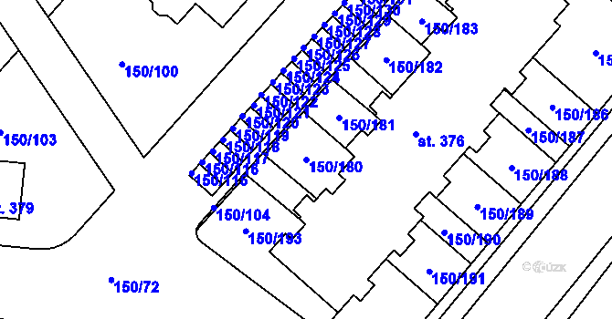 Parcela st. 150/180 v KÚ Mratín, Katastrální mapa