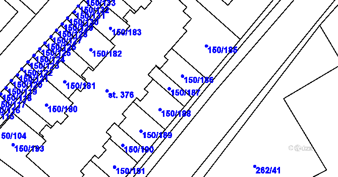Parcela st. 150/187 v KÚ Mratín, Katastrální mapa