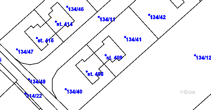 Parcela st. 409 v KÚ Mratín, Katastrální mapa