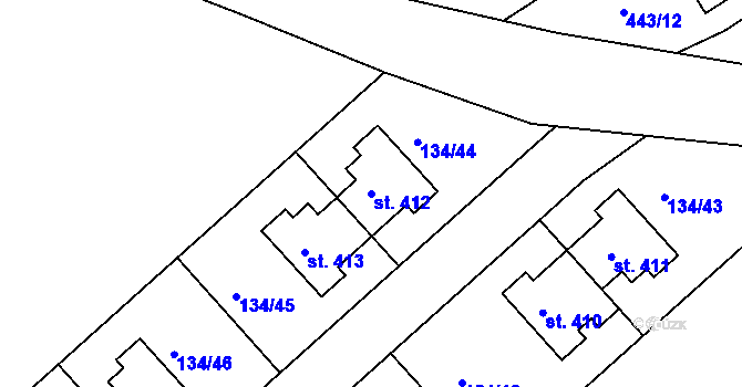 Parcela st. 412 v KÚ Mratín, Katastrální mapa