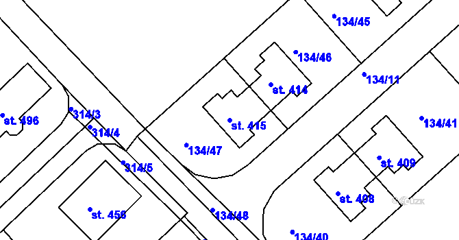 Parcela st. 415 v KÚ Mratín, Katastrální mapa