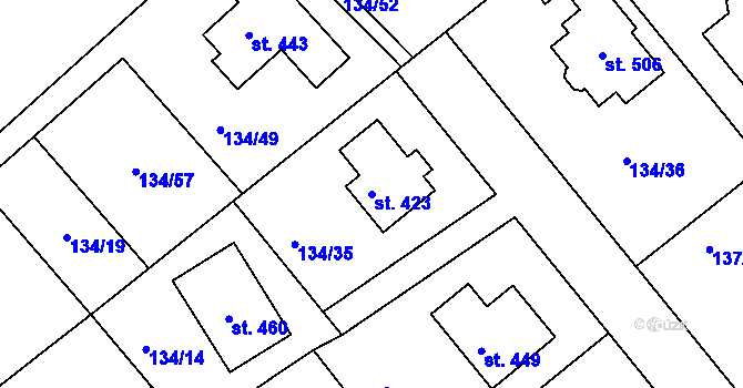 Parcela st. 423 v KÚ Mratín, Katastrální mapa