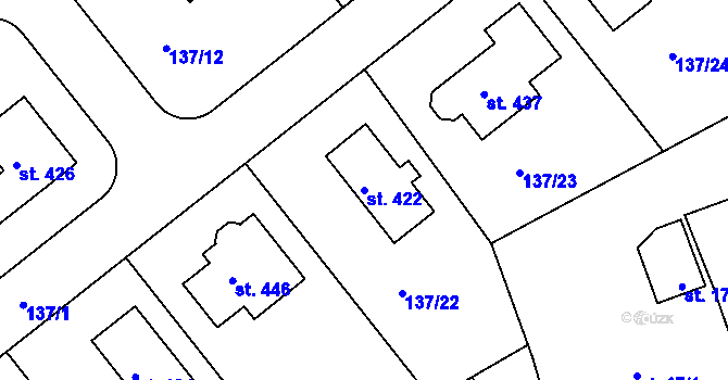 Parcela st. 422 v KÚ Mratín, Katastrální mapa