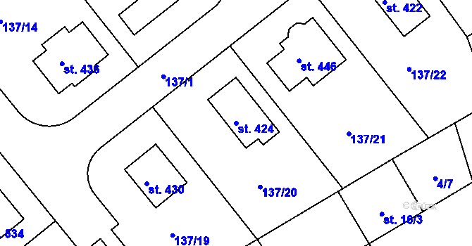 Parcela st. 424 v KÚ Mratín, Katastrální mapa