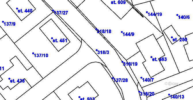 Parcela st. 318/3 v KÚ Mratín, Katastrální mapa