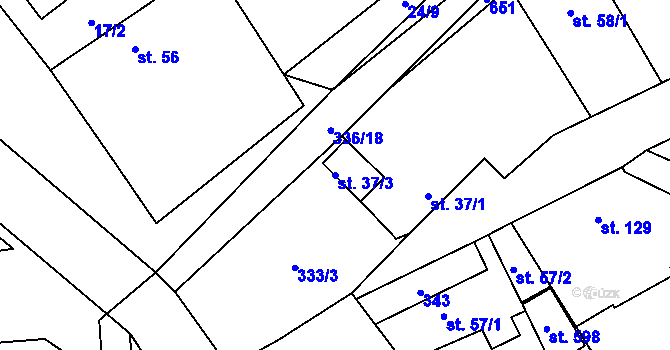 Parcela st. 37/3 v KÚ Mratín, Katastrální mapa