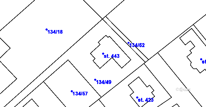 Parcela st. 443 v KÚ Mratín, Katastrální mapa