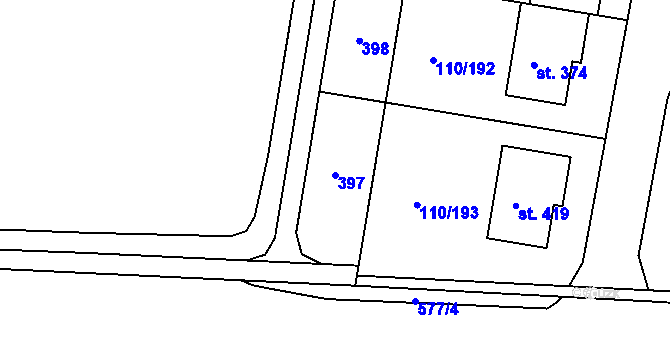 Parcela st. 397 v KÚ Mratín, Katastrální mapa