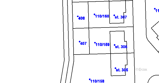 Parcela st. 407 v KÚ Mratín, Katastrální mapa