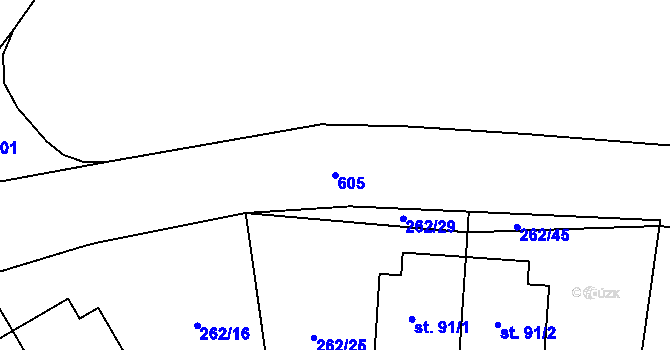 Parcela st. 605 v KÚ Mratín, Katastrální mapa