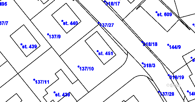 Parcela st. 451 v KÚ Mratín, Katastrální mapa