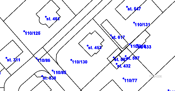 Parcela st. 453 v KÚ Mratín, Katastrální mapa