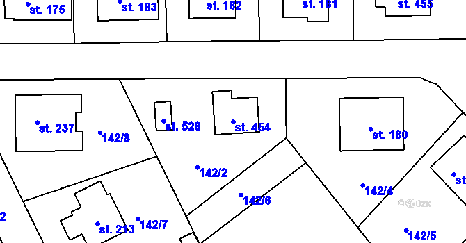 Parcela st. 454 v KÚ Mratín, Katastrální mapa