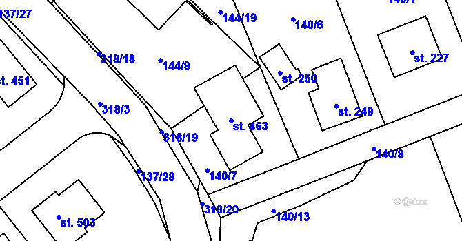 Parcela st. 463 v KÚ Mratín, Katastrální mapa