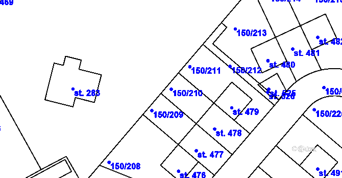 Parcela st. 150/210 v KÚ Mratín, Katastrální mapa