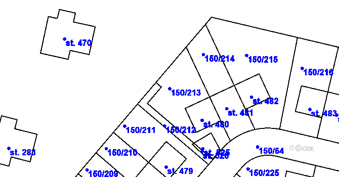 Parcela st. 150/213 v KÚ Mratín, Katastrální mapa