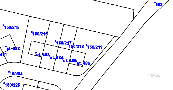 Parcela st. 150/219 v KÚ Mratín, Katastrální mapa