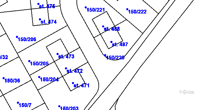 Parcela st. 150/220 v KÚ Mratín, Katastrální mapa