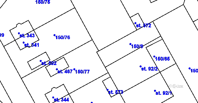 Parcela st. 150/227 v KÚ Mratín, Katastrální mapa