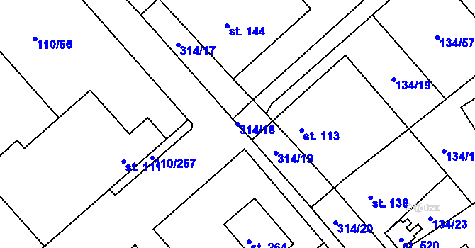 Parcela st. 314/18 v KÚ Mratín, Katastrální mapa