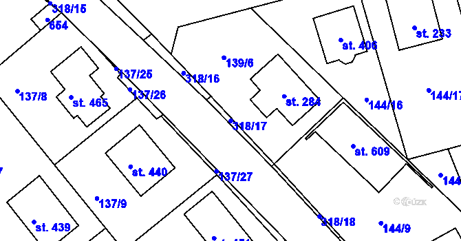 Parcela st. 318/17 v KÚ Mratín, Katastrální mapa