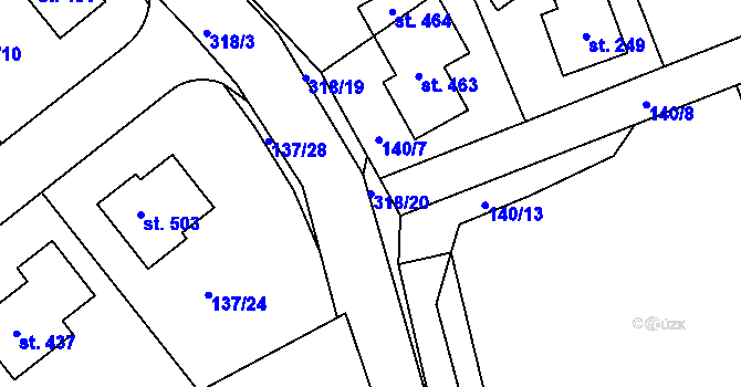 Parcela st. 318/20 v KÚ Mratín, Katastrální mapa