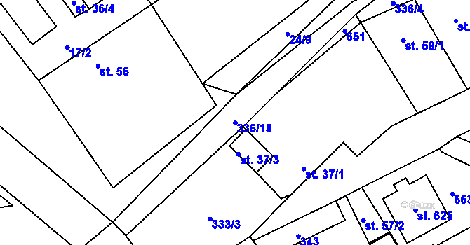 Parcela st. 336/18 v KÚ Mratín, Katastrální mapa