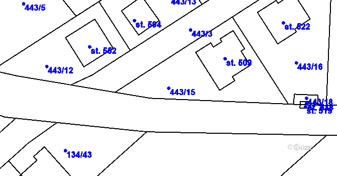 Parcela st. 443/15 v KÚ Mratín, Katastrální mapa