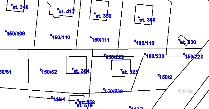 Parcela st. 150/229 v KÚ Mratín, Katastrální mapa