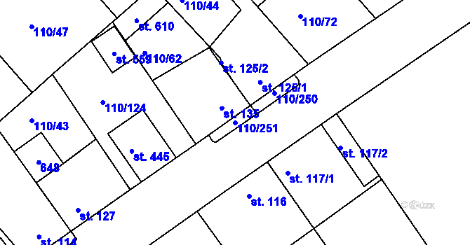 Parcela st. 110/251 v KÚ Mratín, Katastrální mapa