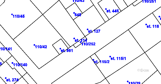 Parcela st. 110/252 v KÚ Mratín, Katastrální mapa