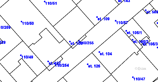 Parcela st. 110/255 v KÚ Mratín, Katastrální mapa