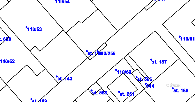 Parcela st. 110/256 v KÚ Mratín, Katastrální mapa