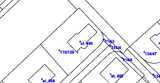 Parcela st. 496 v KÚ Mratín, Katastrální mapa