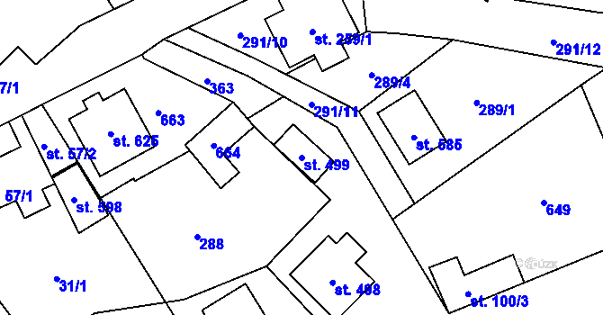 Parcela st. 499 v KÚ Mratín, Katastrální mapa