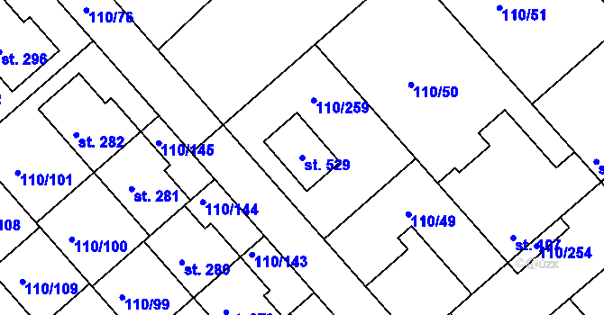 Parcela st. 529 v KÚ Mratín, Katastrální mapa