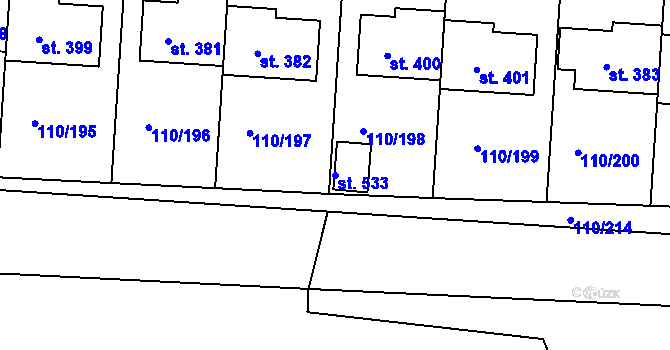 Parcela st. 533 v KÚ Mratín, Katastrální mapa