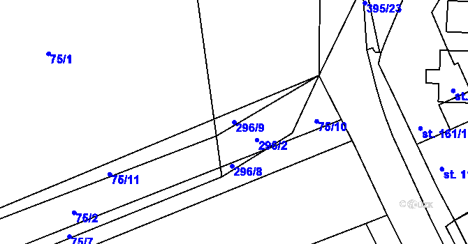 Parcela st. 296/9 v KÚ Mratín, Katastrální mapa