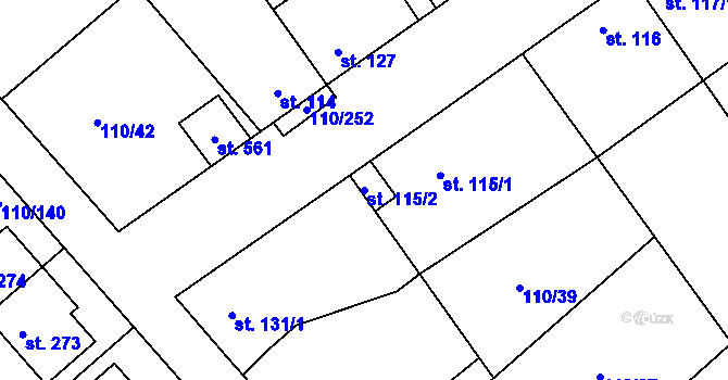 Parcela st. 115/2 v KÚ Mratín, Katastrální mapa