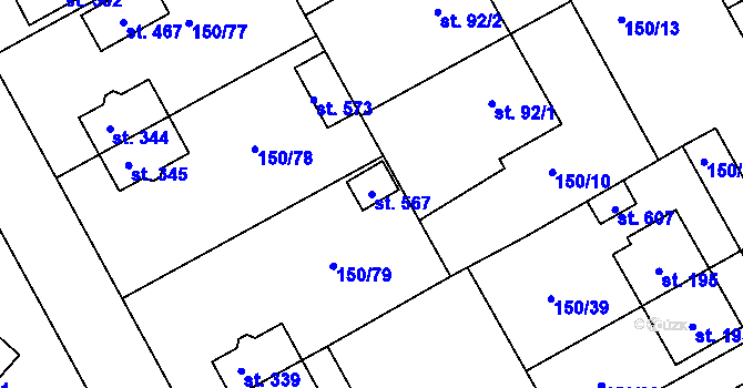 Parcela st. 567 v KÚ Mratín, Katastrální mapa