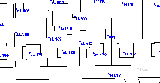 Parcela st. 584 v KÚ Mratín, Katastrální mapa