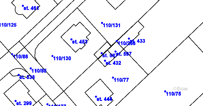 Parcela st. 587 v KÚ Mratín, Katastrální mapa