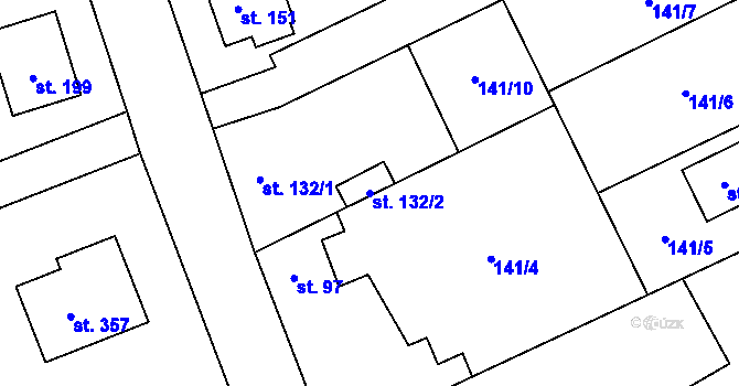 Parcela st. 132/2 v KÚ Mratín, Katastrální mapa