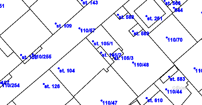 Parcela st. 105/2 v KÚ Mratín, Katastrální mapa